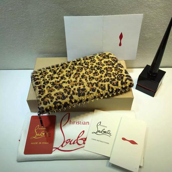 2016新色 ルブタン 財布 コピー Christian Louboutin◆レオパード スパイク 長財布◆6060602